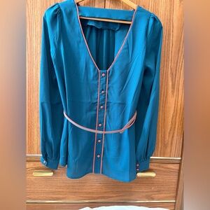 Sophisticated Teal Blouse with Belt